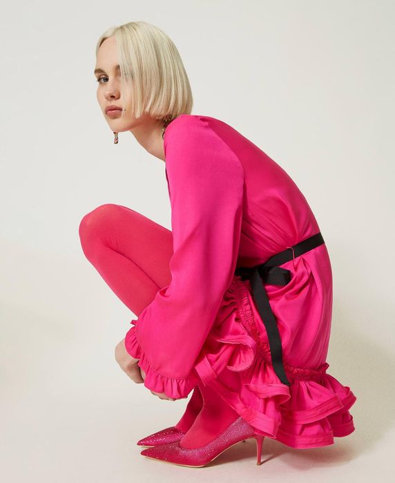 Цикламена рокля Twinset ,с коланче  размер Л ,ново!