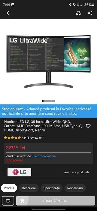 Monitor LG QHD ultrawide 35 inch curbat 90hz