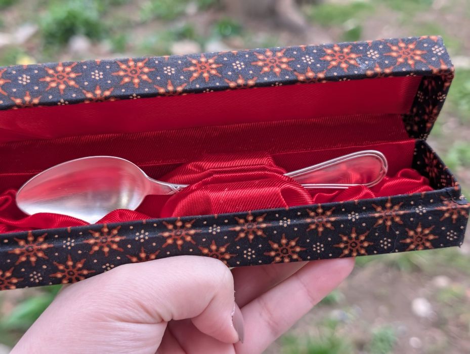 Veche lingura argint 800, cutie originala, Germania