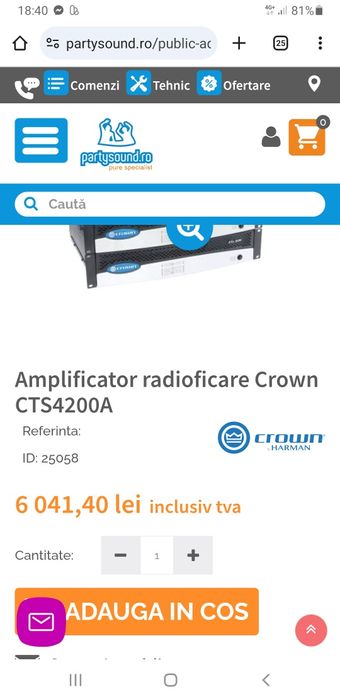 Amplificator Carver Pm1200/Crown xls202/402/Cts 4200/Bell pa2020