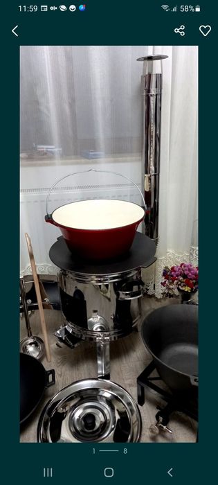 Ceaun fontă/Sobă inox 42cm/ disc fontă/ grill fontă/ wok fontă