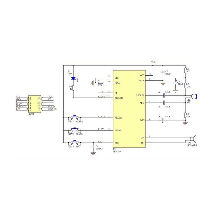 Модуль записи звука с микрофоном ISD1820 для Arduino