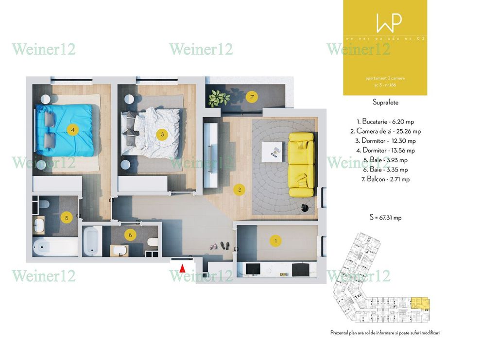 Apartament 3 camere 2 bai Decomandat Direct Dezvoltator Residence Vest