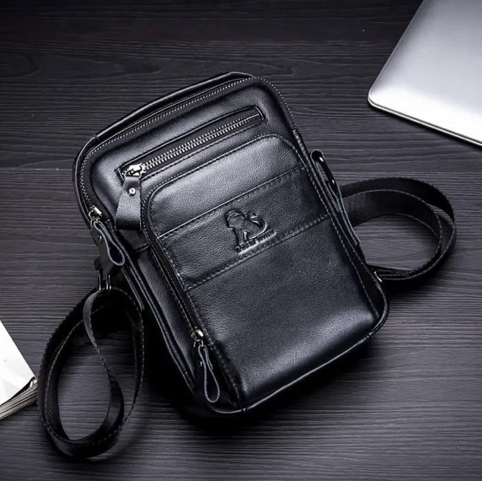 Мъжка кожена чанта LOSHIZIY/Луксозна в Кафяв и Черен цвят -7%Промоция!