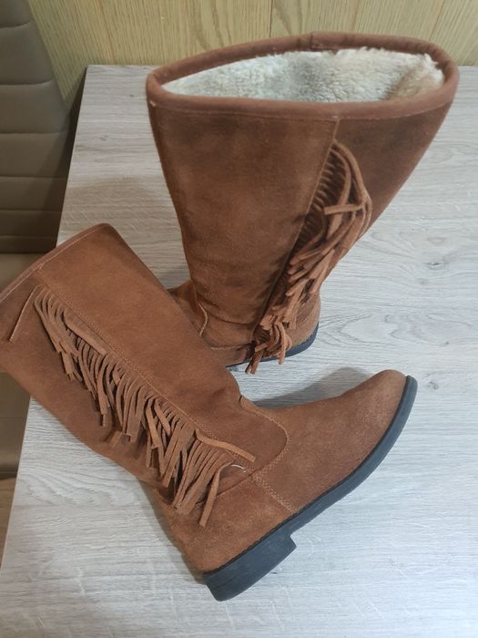 Cizme din piele, lungi îmblănite