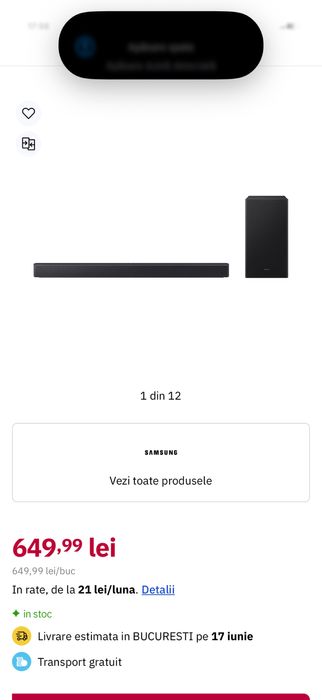 Soundbar SAMSUNG HW-B450F B Series, 2.1, 300W, Bluetooth sigilat