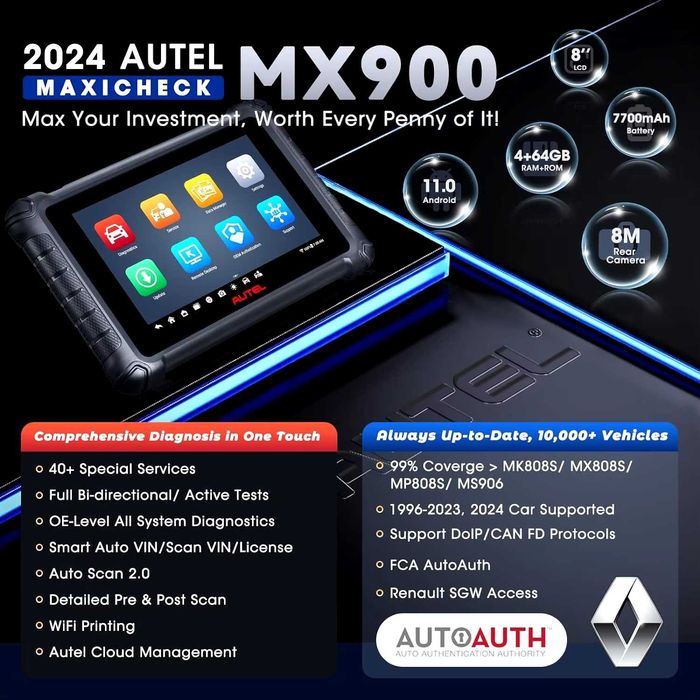 Автодиагностика на Български Autel MX900,DOIP,CanFD,кодиране,40 ресета