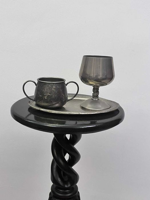 Set vechi 3 piese pahar letiera si tavita argintate bibelou bibelouri