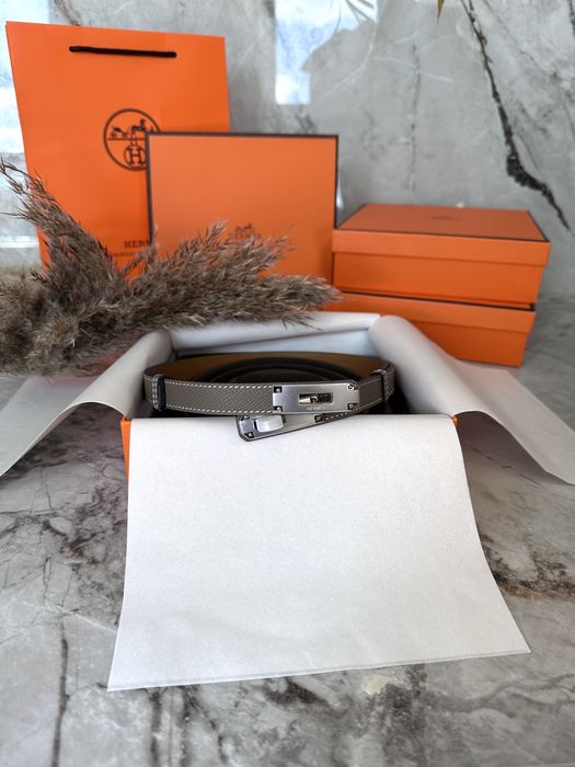 Колан Hermes Kelly сив от естествена кожа, Колан epsom, Колан Hermes Kelly, Колан Hermes Kelly от естествена кожа