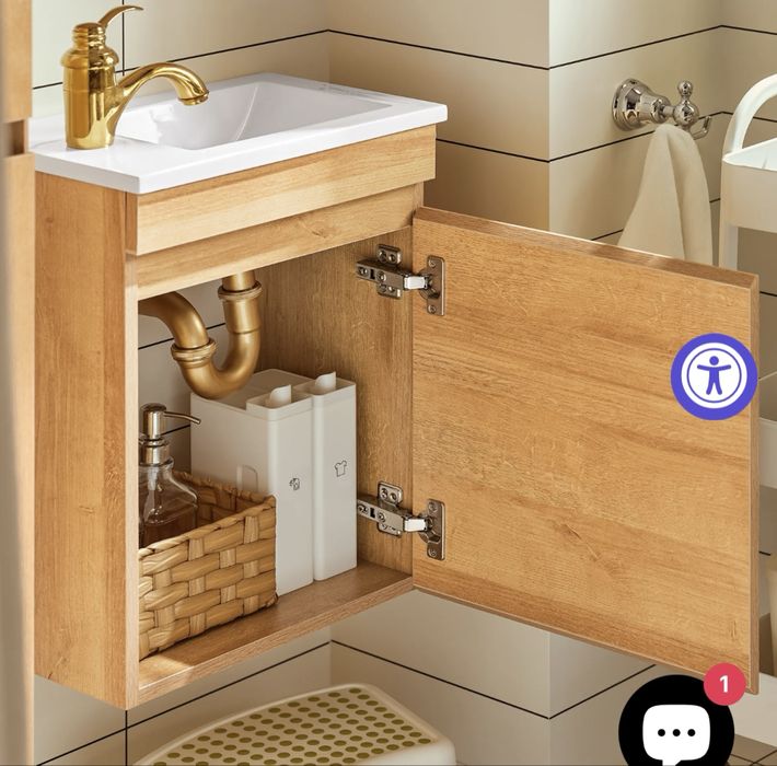 Set mobilier baie suspendat cu lavoar si oglinda-finisaj natur