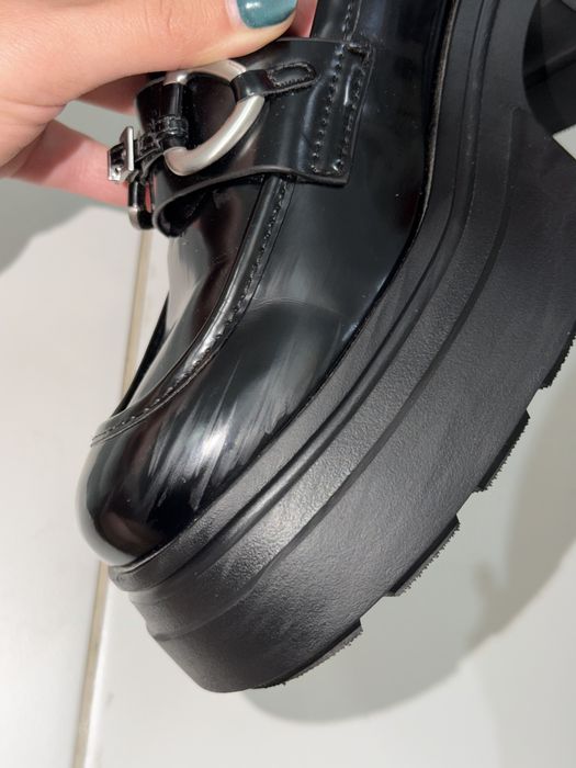 Metallic Accent Chunky Platform Loafers. Charles & Keith