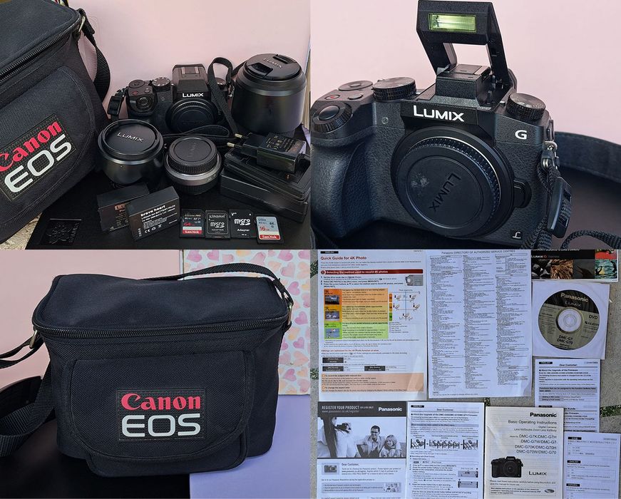 Фотоапарат Panasonic Lumix G7 + 3 обектива + пълен комплект аксесоари
