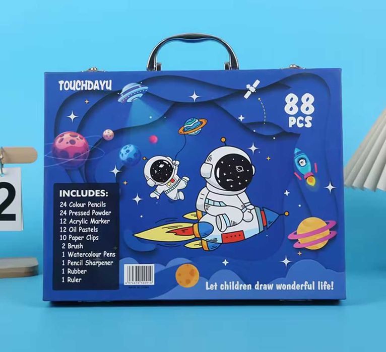 Луксозен комплект за рисуване 88 бр. с метална рамка и закопчалки