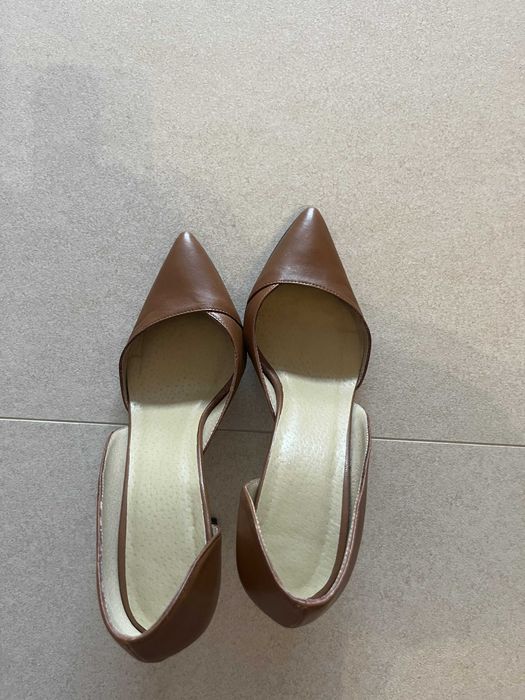 Pantofi toc stiletto, din piele naturala maro havan, masura 37