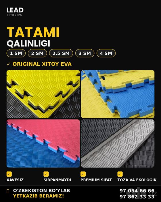 Detskiy ploshadka uchun original Xitoy tatamilari | 50x50, 60x60, 1x1