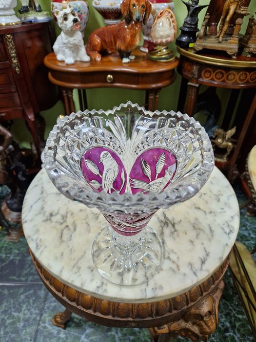 Прекрасна антикварна колекционерска немска кристална ваза