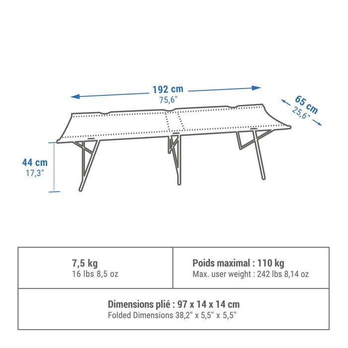 Pat Camping Second 65 cm 1 persoană - No - produs resigilat Decathlon