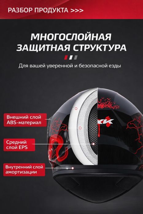 Мотошлем AXK 902 Venom со светящимся эффектом в темноте