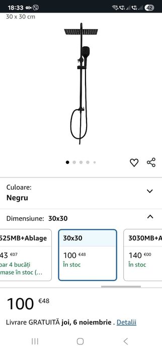 Coloană de duș pătrată Görbach înălțime reglabilă Neagra