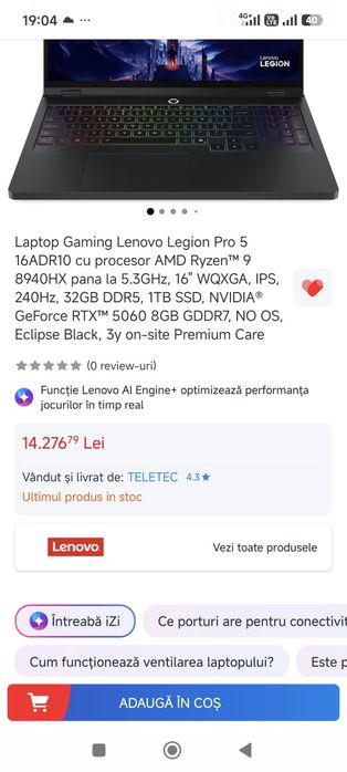 Vând laptop nou cu 27 luni garanție oficială de la lenovo