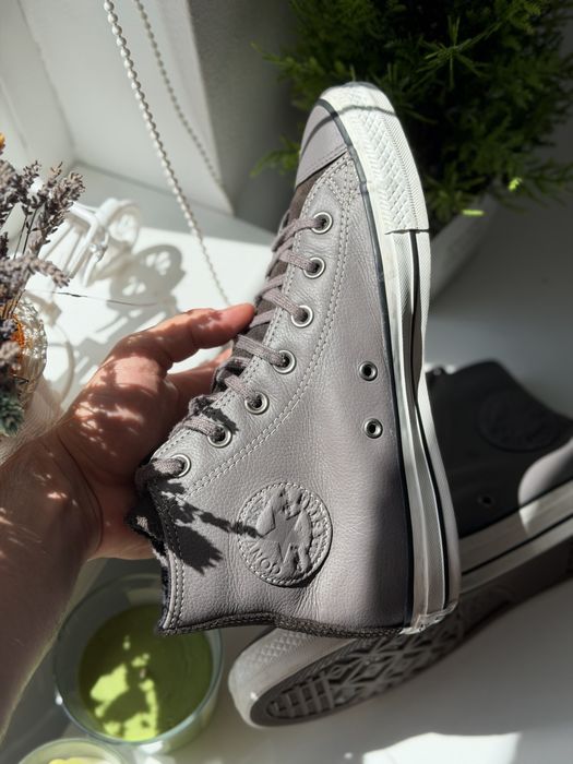Ghete Converse All Star din Piele Gri Mărimea 38 (24.5 cm) Stare Excelentă
