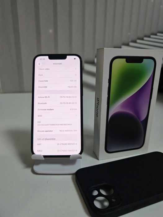 iPhone 14 Black 93% Fullbox stare foarte buna totul original liber retea