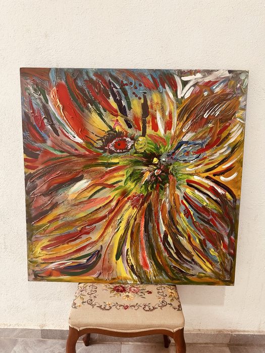 Голяма абстрактна картина 100×100 см – ръчно рисувана