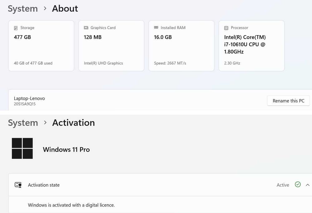 Laptop Lenovo Thinkpad T14(Gen1): Intel i7, 16GB RAM, 512GB SSD, Win11