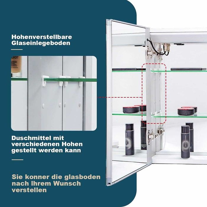 Шкаф за баня с огледало и една врата с ЛЕД LED осветление алуминий