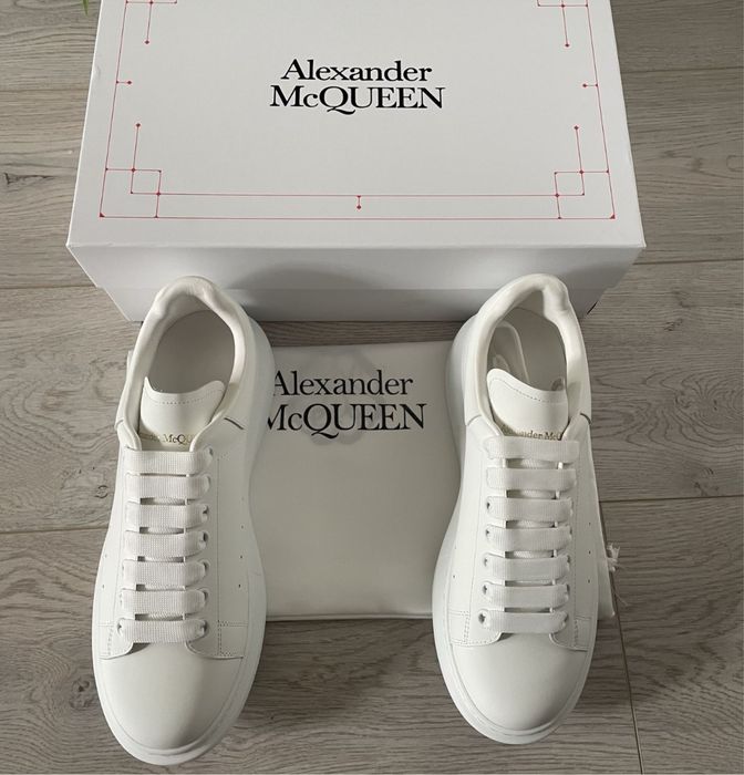 Adidasi Alexander Mcqueen albi full white piele naturala