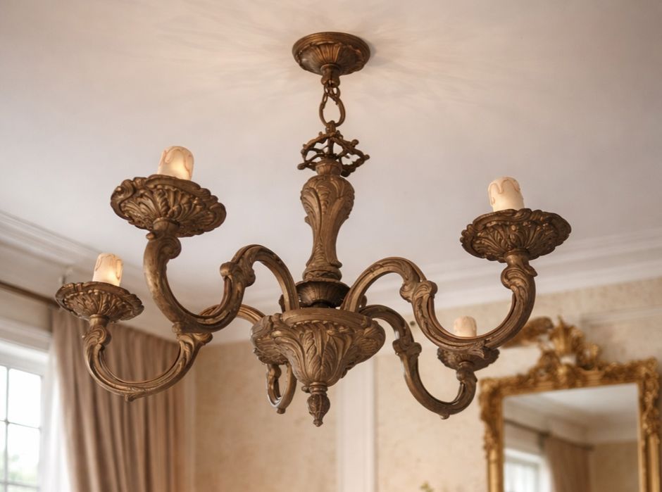Boem candelabru din bronz masiv cu 5 brațe in stilul francez Louis,pie