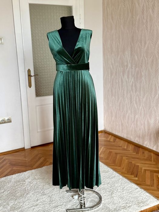 Rochie ocazie, S-M, verde smarald, catifea