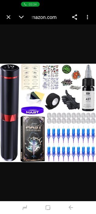 Комплект за безжичен тату пистолет Mast Tattoo Tour Fly2 - ротационен тату пистолет с 20 игли