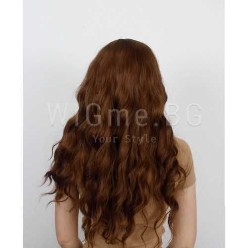 Дълга на вълни светлокестенява перука с бретон Мег