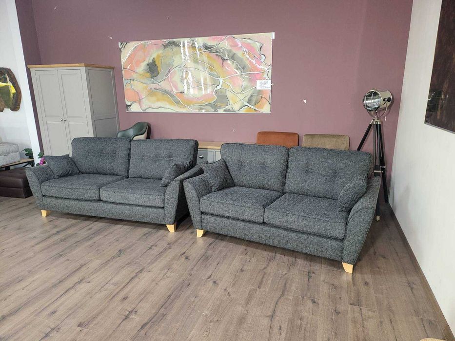 Сив комплект дивани от плат тройка и двойка