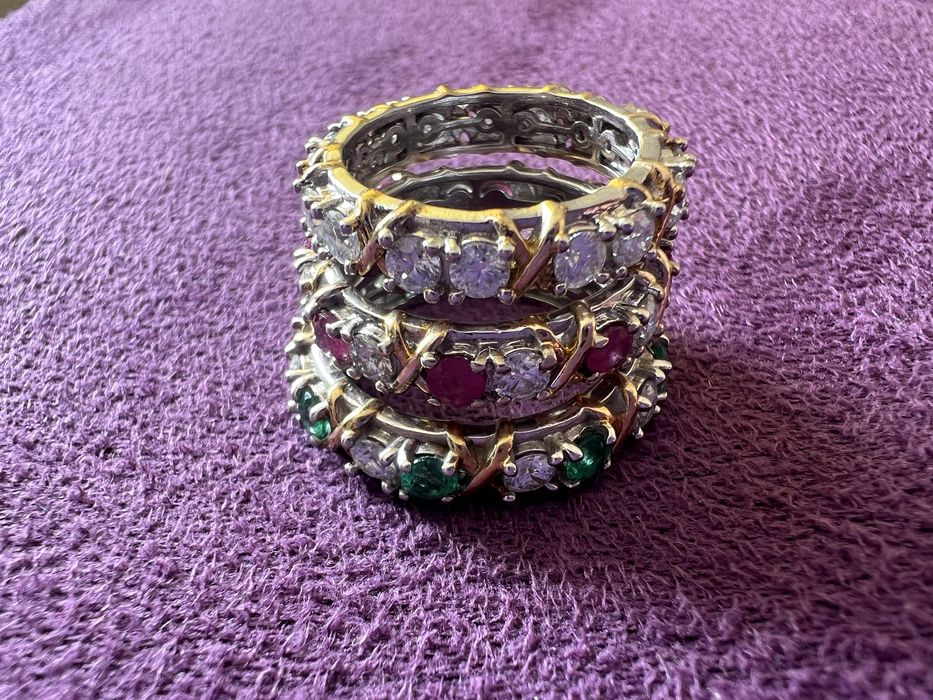 Inele Eternity Trilogy cu rubin, smarald și moissanite naturale