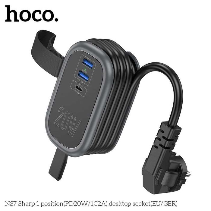 Hoco NS7 Sharp Сетевой удлинитель AC 4000W+2*USB+1*Type-C PD20W EU1.1м