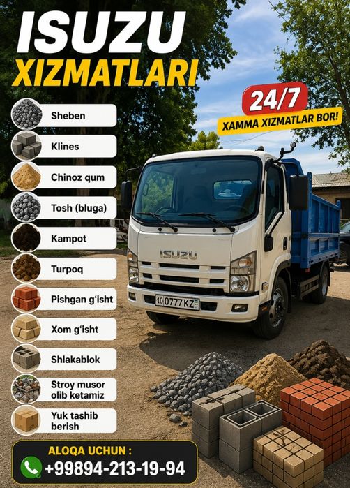 Isuzu xizmatlari Seben Klines Chinoz Qum Kampot Tosh Stroy must obketa
