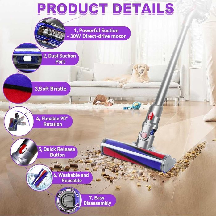 Мека четка Dyson V7 V8 V10 V11 V15 Fluffy Soft Roller Глава за паркет