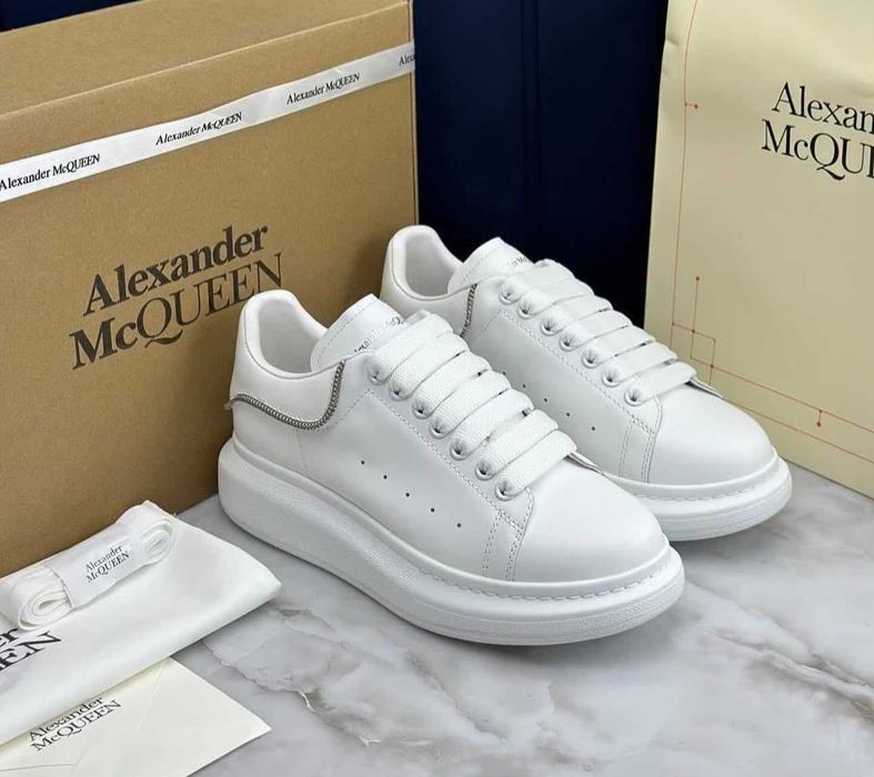 Adidasi Alexander Mcqueen cu fermoar ZIPPER custom albi silver piele naturala