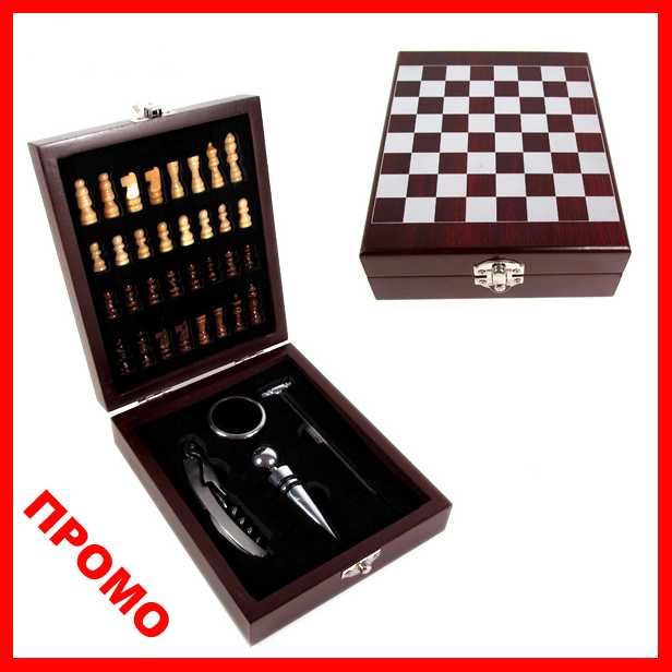 НОВА Луксозна Подаръчna КУТИЯ ЗА ВИНО с аксесоари.СЕТ ЗА ВИНО +ШАХ 2в1
