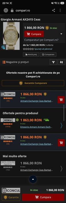 Ceas Armani Exchange auriu barbati