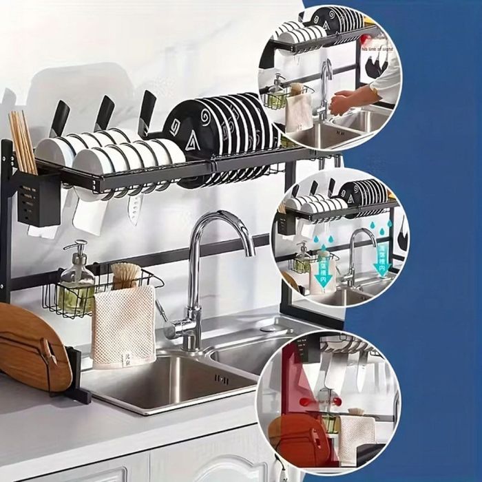 Двуетажен сушилник за съдове с поставка за дъска за рязане