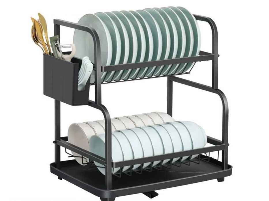 Сушилник за чинии на 2 нива с улей за мивка черен