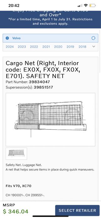 Plasa Rulou Despartitoare Portbagaj 39834047 Volvo V70 Xc70