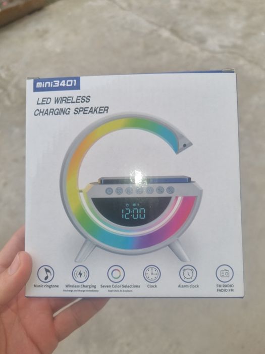 LED часы будильник с Bluetooth колонкой и беспроводной зарядкой