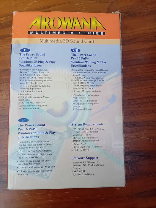 Multimedia 3D sound card 16 pnp plus windows 96