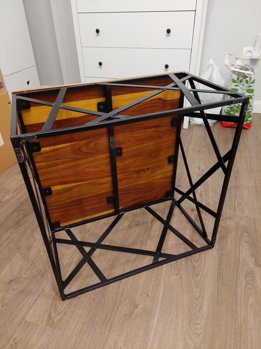 Masuta cafea metal cu blat lemn 60x60x35 cm, stil industrial