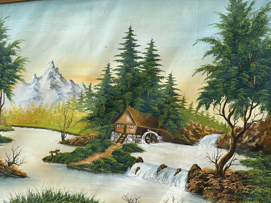Tablou pictat pe pânză, peisaj, semnat Sincu P. – 120×85 cm