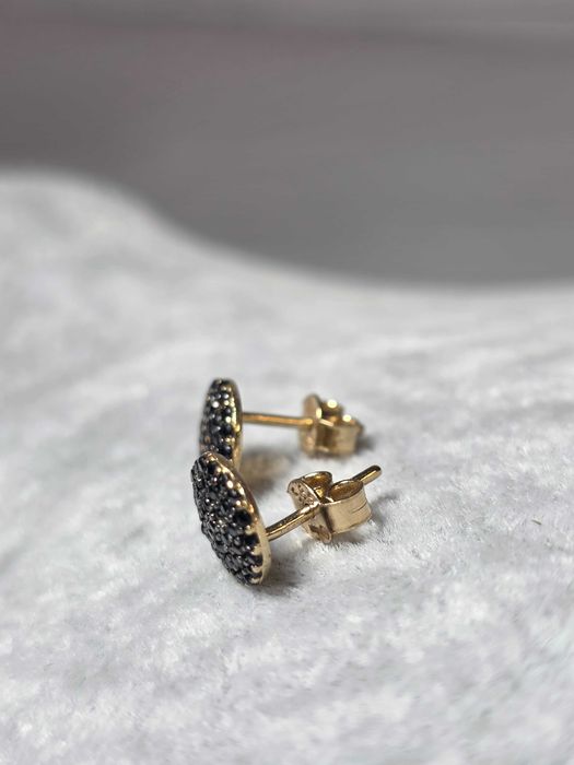 Cercei Aur 14K cu Zirconii Negre | Eleganță Modernă și Strălucire Rafinată